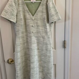 LOFT Green Plaid Midi Dress